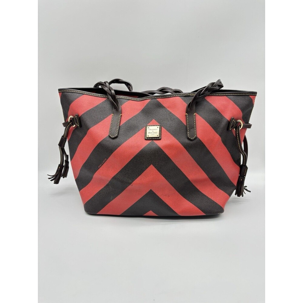 Dooney & Bourke "Bailey" Tote Bag Red/Brown Chevron Stripes w/Gold Hardware